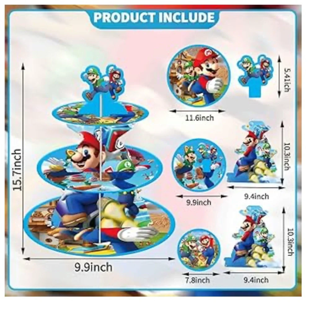 3-Tier Mario Cupcake Stand & 16-Favor treat boxes,Mario Party